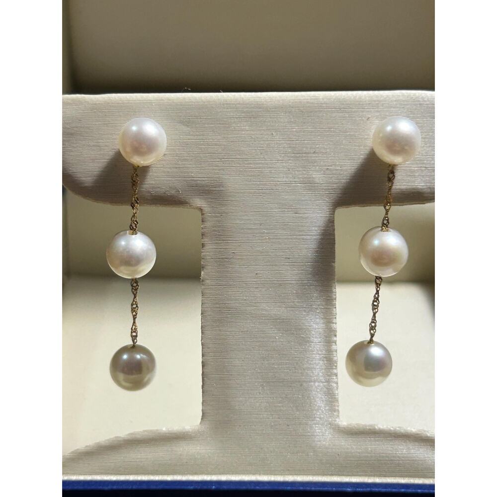 Lali Jewels designer 14k Solid Yellow Gold white Pearl Drop dangle post Earrings